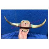 Smaller Bull Horns Mount w/Wood Plaque