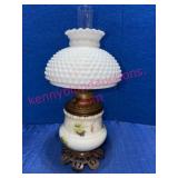 1800s Pittsburgh Brass Oil Lamp w/ Hobnail Shade