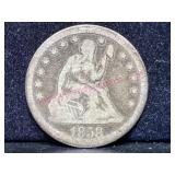 1858 Seated Liberty Quarter Coin