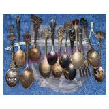 13 Plated Souvenir Spoons w/Fork