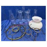 8 Chimneys w/White Shade & Oil Lamp Brackets