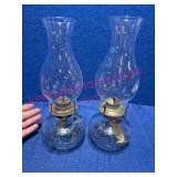 Clear Glass Oil Lamps w/Metal Collars