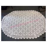 Hand-Crocheted Oval Tablecloth w/ Floral Motif