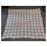Hand-Crocheted White Cotton Throw Blanket