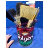 Folgers Coffee Can w/ Paint Brushes