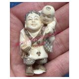 Carved Netsuke Figurine of Parent & Child
