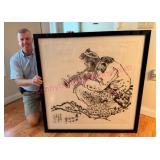 Large Asian Watercolor Artwork, 42×44