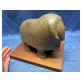 Inuit Carved Buffalo Sculpture on Wood Base