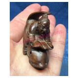 Hand-carved Wood Netsuke Figurine, Man on Fish