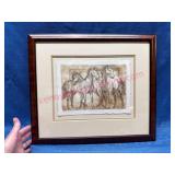 Framed Etching of 3 Horses, Signed by Artist