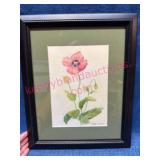 Framed Watercolor Painting of a Pink Poppy