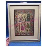 Framed India Silk Silver Brocade Artwork