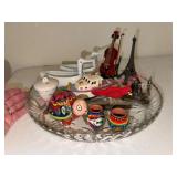 Figurines Displayed on Vtg Glass Platter