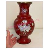 Red Lacquer Vase w/ Mother-of-Pearl Inlay