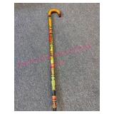 Hand Carved Wood Cane w/ Painted Details