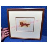Framed Dachshund Etching by Manoberba V. 1984