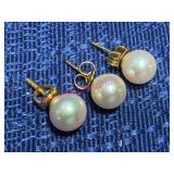 (3) 14K Gold Pearl Earrings