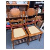 Pr: Carved Oak Chairs w/Upholstered Seats