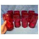8 Red Glass Tumblers