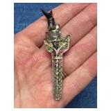 Malaysian Filigree Silver Tie Clip w/Horn Dagger
