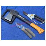 Fiskars Hatchet & 2 Pruning Tools