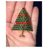 Rhinestone Christmas Tree Brooch