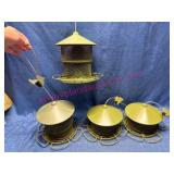 Green Metal Bird Feeders w/Wire Mesh