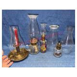 7 Glass & Metal Oil Lamps & Chimneys