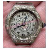 Old Swiss Mirinda 7J Watch w/ Floral Detail Dial