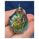 Dichroic Glass Pendant w/Silver Wire Wrap