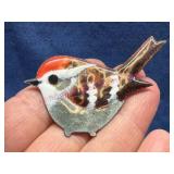 Enameled Sparrow Brooch w/ Pin Back
