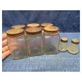 7 Pressed Glass Jars w/Metal Lids & Shakers