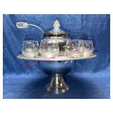 1940s Lehman Bros Chrome Punch Bowl w/ Cups