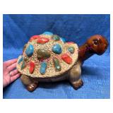 Ceramic Turtle Figurine w/ Colorful Stones