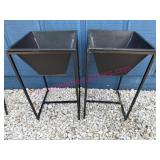 2 Thin Black Metal Planters 22in Tall