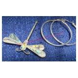 Sterling Dragonfly Pin w/ 925 Earrings, 8g TW