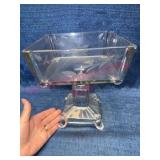 Vtg Etched Glass Square Compote Bowl