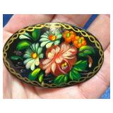 Hand-Painted Floral Russian Brooch