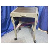 Vtg Rolling Metal Typing Stand w/ Drop Leaves