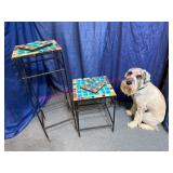 2 Colorful Mosaic Metal Plant Stands (no dog)