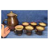 Bernard Leach 1959 Pottery Pitcher w/ 6 Cups