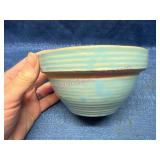Handmade Blue Stoneware Bowl w/Ribbed Design