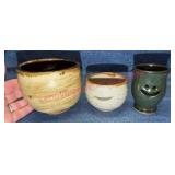 Pottery Egg Separator Face Cups & Sm Bowl