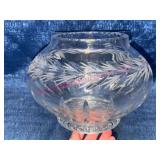 Heavy Crystal Vase w/ Etched Leaf Motif