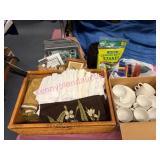 Wicker Basket w/Linens & Misc