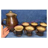Bernard Leach 1959 Pottery Pitcher w/ 6 Cups