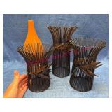 Metal Haystack Candleholders & Orange Vase