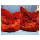 2 Lrg Red Goose Down Velvet Pillows
