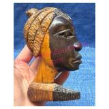 Hand Carved Wooden 5in Bust w/Detailed Features