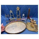 Brass Tabletop Easels, Light & Tray